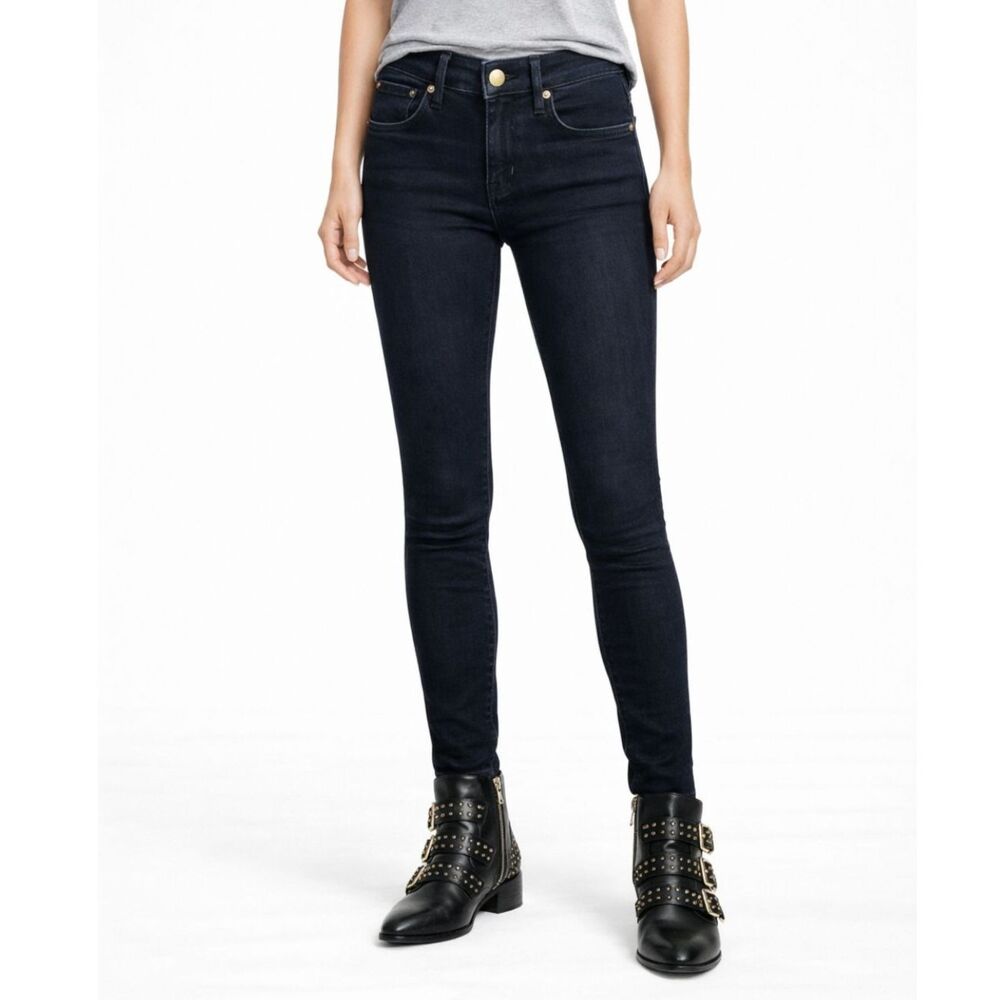 THE GREAT. Skinny Skinny Jeans Women's Size 24 Black Dark Wash Mid Rise Made USA